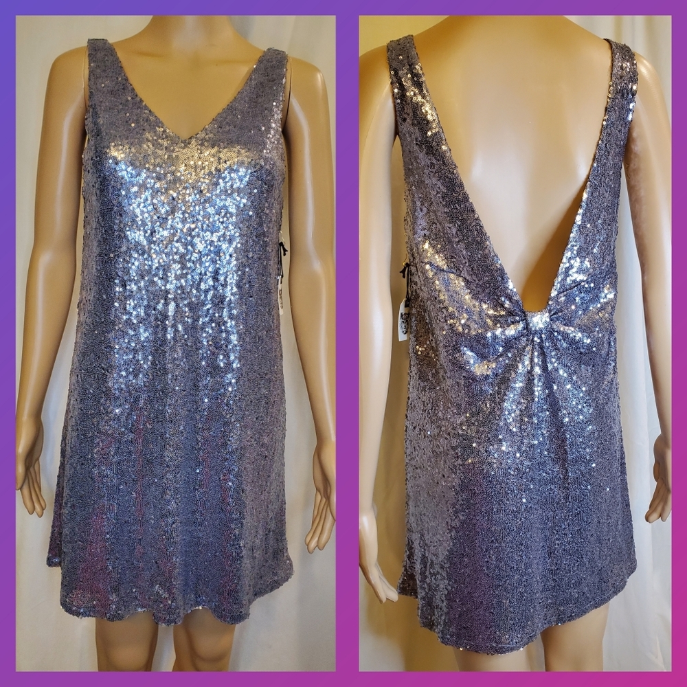 NWT Stunning Open Back Silver Sequin Dress Medium